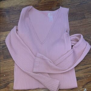 Pink Ribbed V-Neck bodysuit